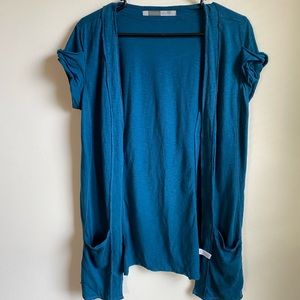 Athleta Women's Size M Cardigan Sweater  Turquoise Green Short Sleeve